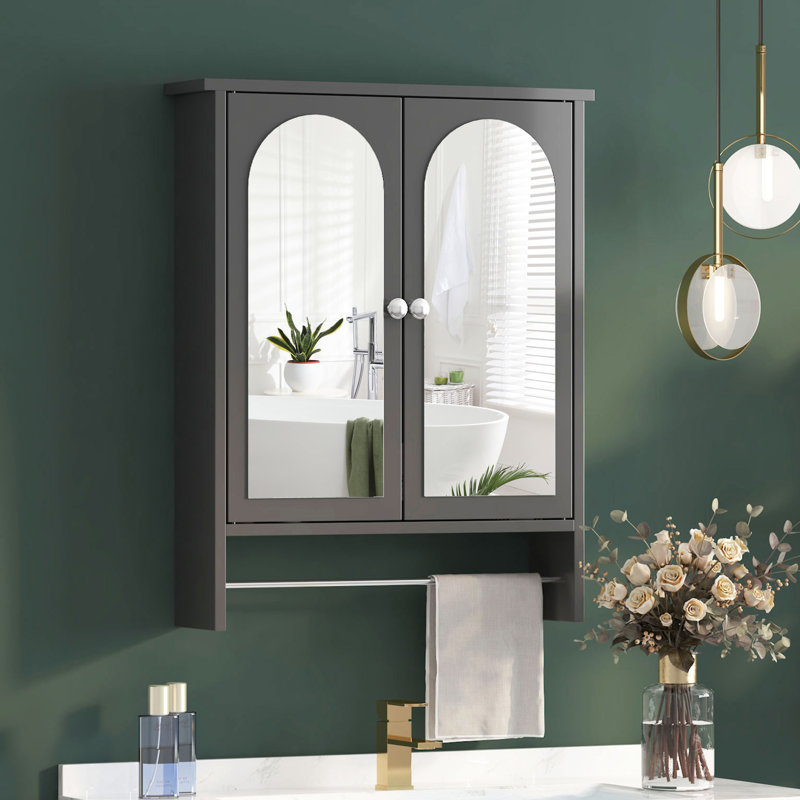 Armoire à pharmacie à double porte 22 * 27 po avec porte-serviettes en métal, Noir