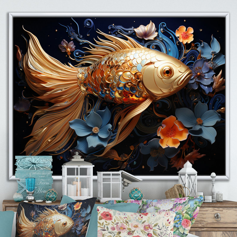 " Fishing Dreamy Deep ", White Floater Framed, 34" H x 44" W x 1.5" D