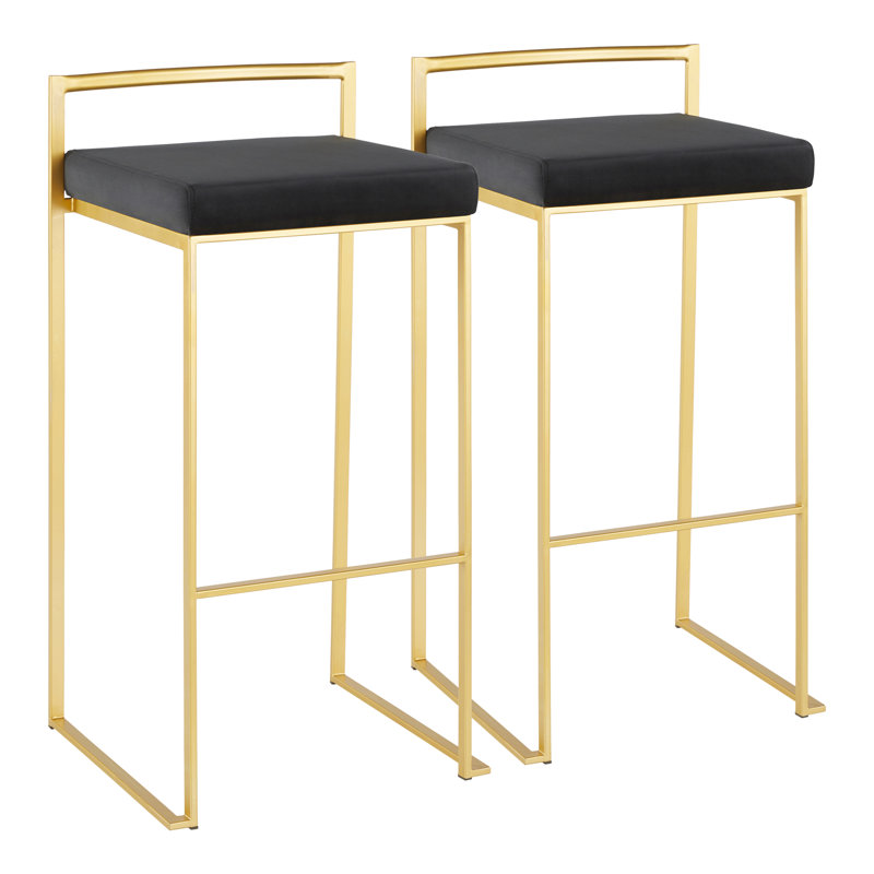 Tabouret de bar et de comptoir Derik, Or, Tabouret de bar (siège d'une hauteur de 31 po), Velours noir