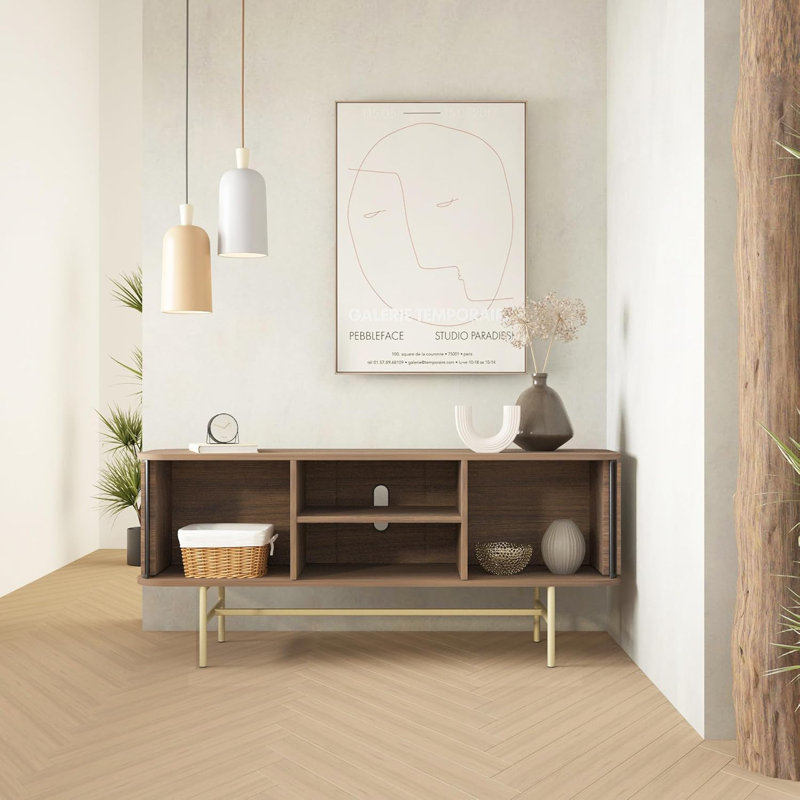 Buffet avec portes coulissantes, crédence Mid-Century moderne avec 2 portes tambour, armoire de rangement minimaliste pour le salon, console média avec rangement, noir noyer