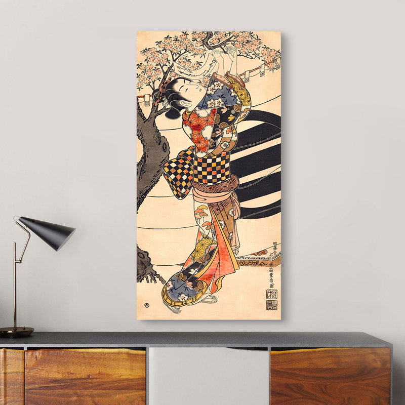Hanging Poems On A Cherry Tree by Toyonobu Ishikawa - Wrapped Canvas Print, 60cm H x 120cm W x 4cm D
