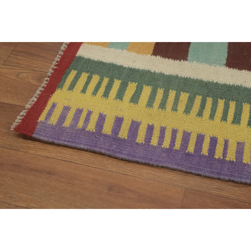 Tapis oriental rayé en laine Kilim 6 x 8
