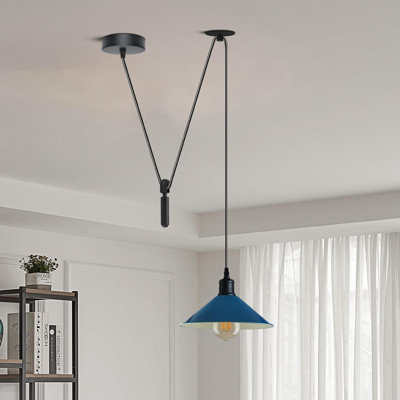 Modern Cone Pendant Light Fixture, Farmhouse Modern Black Hanging Pulley System Lamp E26 Hanging Light Fixture with 6.56ft Cord for Kitchen Island, Dining Room.
