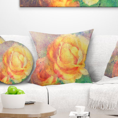 Coussin décoratif à imprimé floral jaune et aquarelle