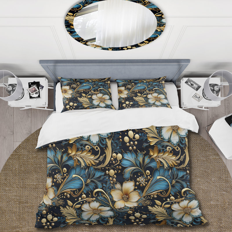 Literie dorée à motif cachemire, Housse de couette pour grand lit et 2 taies décor