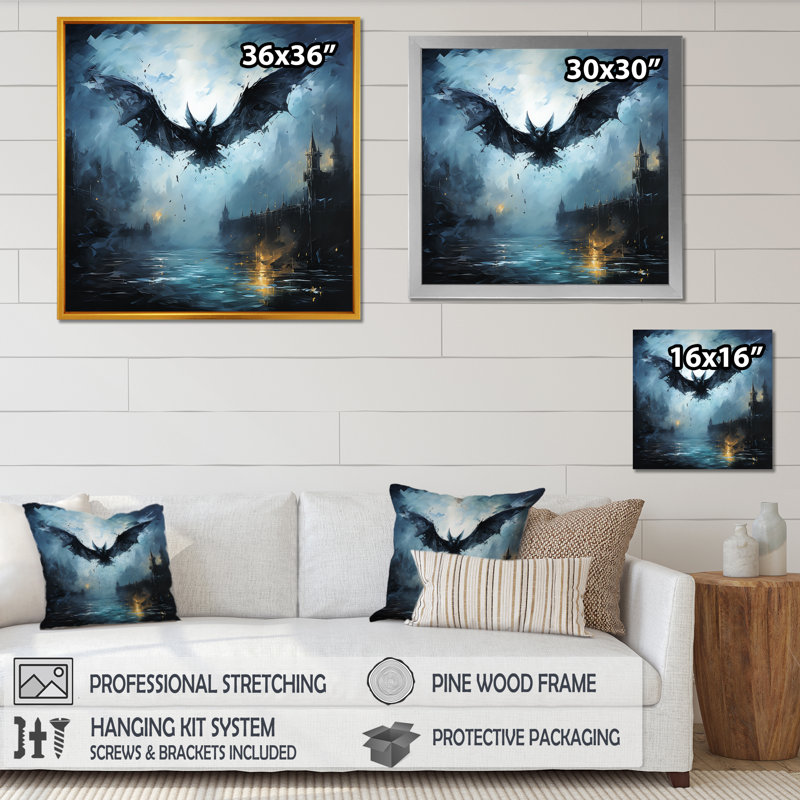 Impressionniste de chauve-souris impressionniste au clair de lune, Cadre simple argenté, H 30 po x l 30 po x P 1,5 po