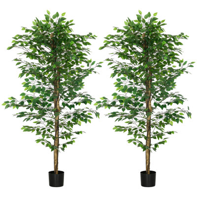 Faux Ficus Plant in Cement Pot
