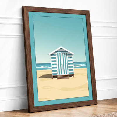 Striped Beach Hut Coastal - Framed Print