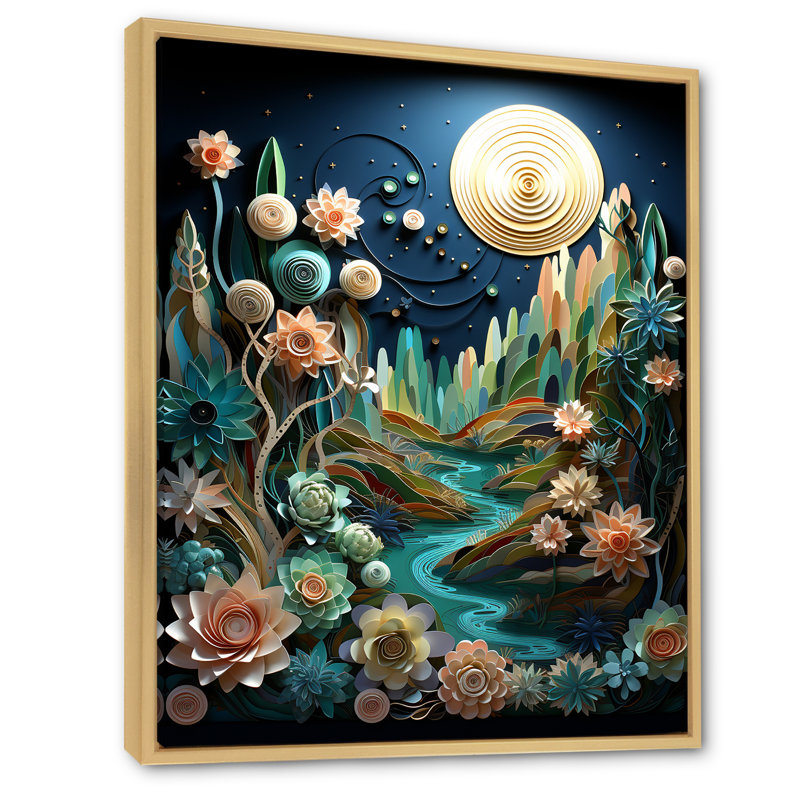 Cactus bleu sarcelle crépuscule I - art mural sur toile Cactus, Cadre naturel flottant, H 40 po x l 30 po x P 1,5 po