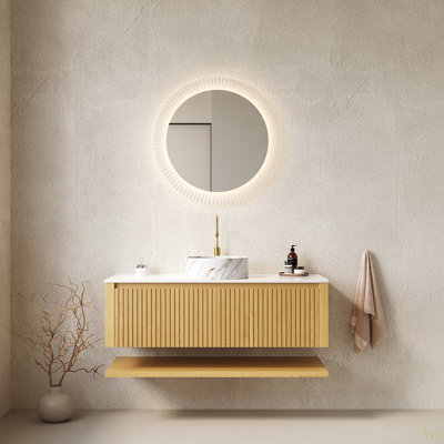 Meuble-lavabo de 48 po avec lavabo, armoire de rangement murale en contreplaqué avec tiroirs et tablette ouverte, comptoir en pierre Sinte et bassin en céramique, pré-assemblé