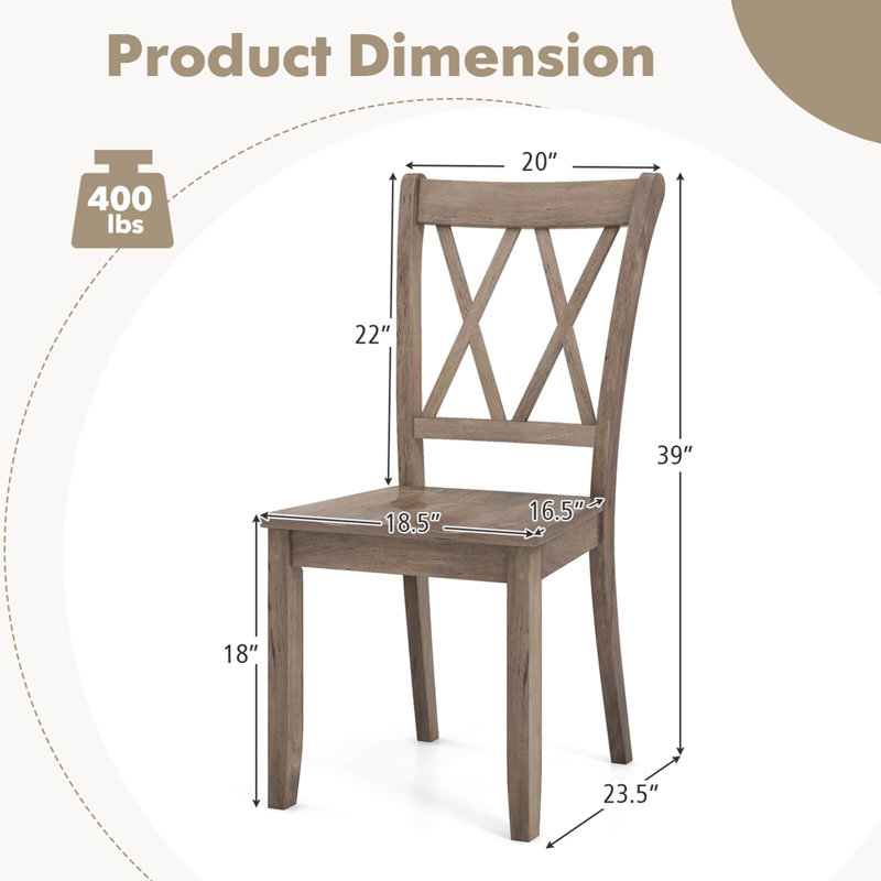Wooden Dining Chairs With Ergonomic Seat Rubber Wood Frame & High Backrest, 2