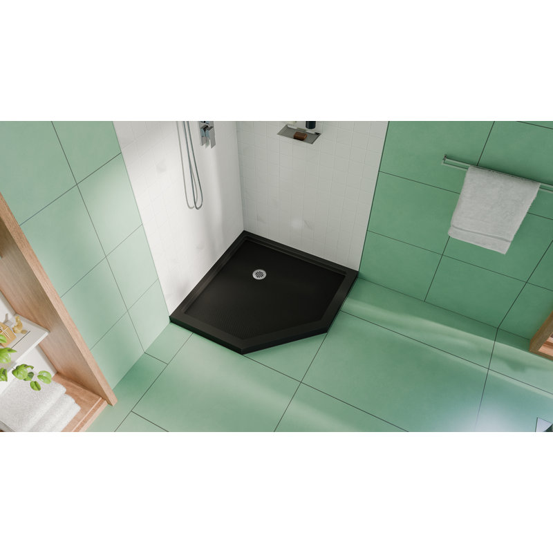 DreamLine SlimLine 36 inch D x 36 inch W x 2 3/4 inch H Black Neo-Angle Shower Base with 2 inch Chrome Corner Round Drain
