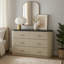 Commode Trex, 63 po, 6 tiroirs à roseaux avec plateau en faux marbre noir, beige
