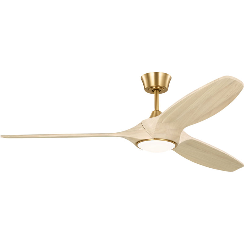 Selen Smart LED Ceiling Fan, Burnished Brass, 60" Wide, Washed White Oak