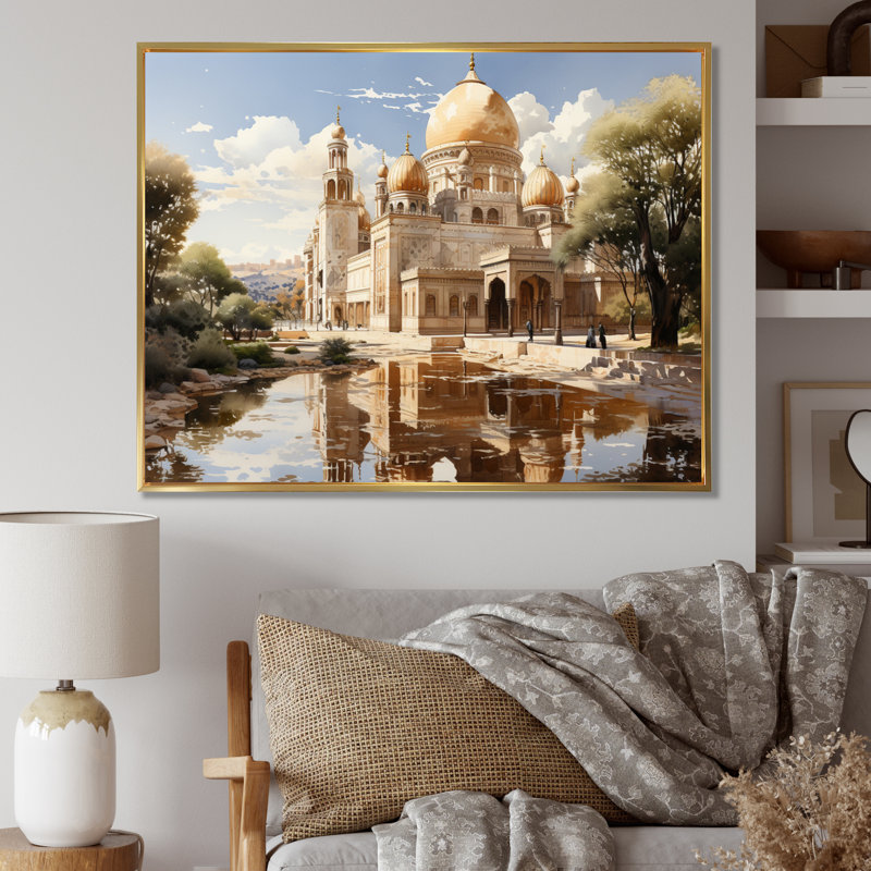Dôme doré de l'Islam Art II, Cadre flottant doré, H 30 po x l 40 po x P 1,5 po