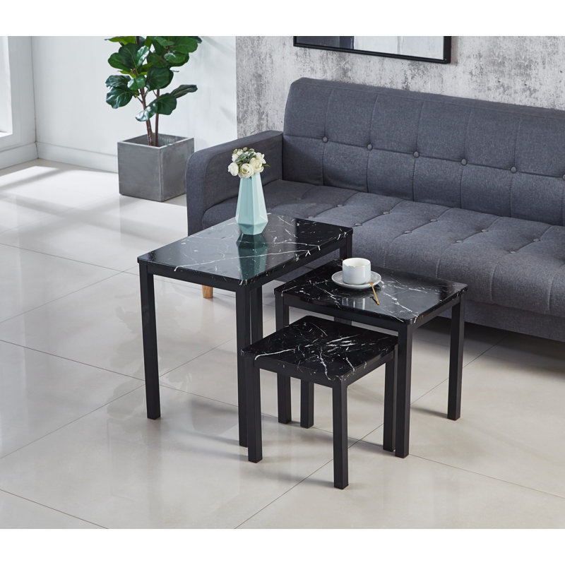 Calven 3 Piece Nest of Tables, Black