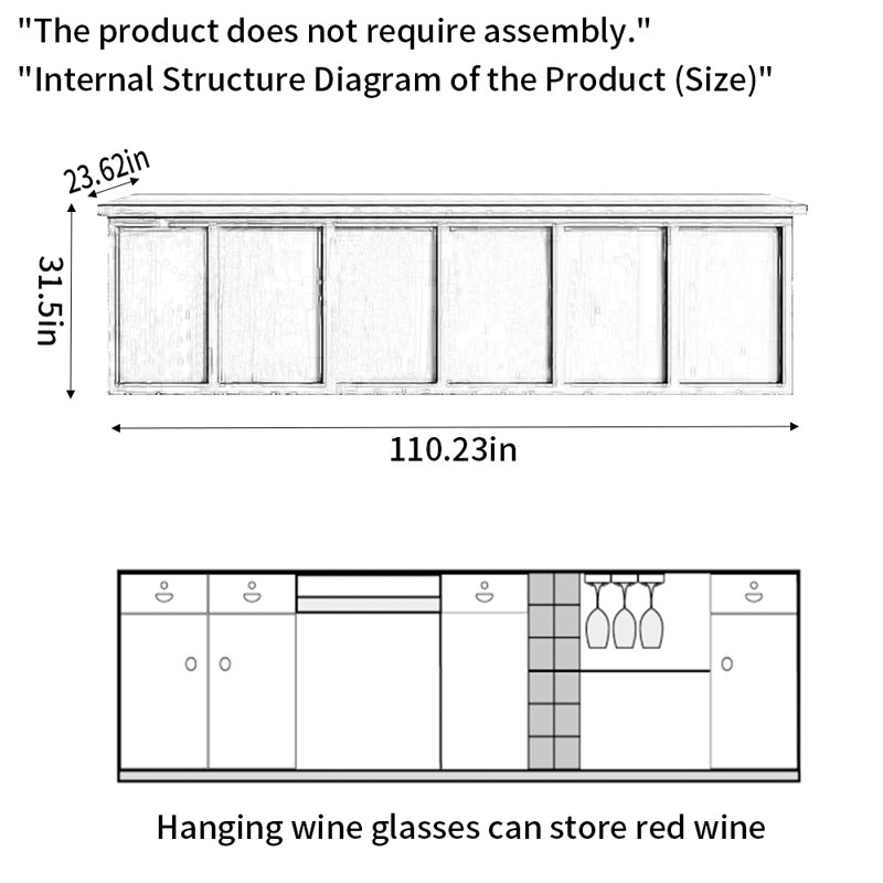 Large Rectangular Bar Counter，Rustic Reception Desk, Grey