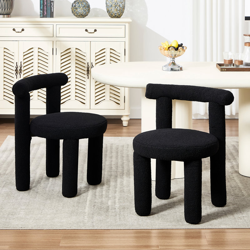 Modern Sherpa Dining Chairs With Curved Back, Armless Accent Side Chair For Dining Room/Living Room, Black