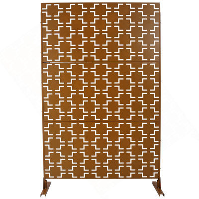 Écran d'intimité extérieur et intérieur en métal H 76 po x l 48 po, écran d'intimité décoratif autoportant pour terrasse de balcon de terrasse, panneaux de clôture d'intimité pour jardin extérieur PS105 BRUN