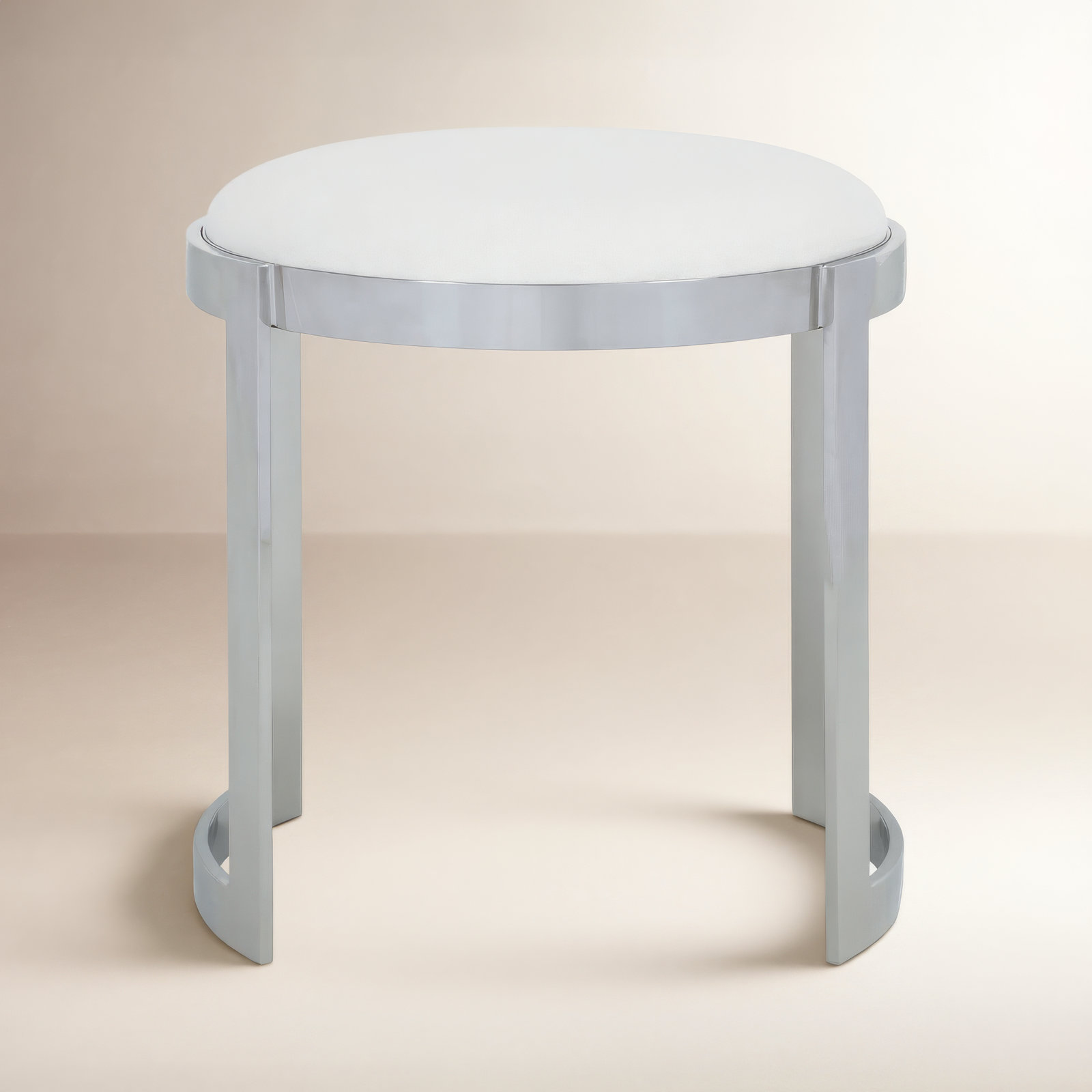 Nouri Accent Stool, White Faux Leather, Silver 