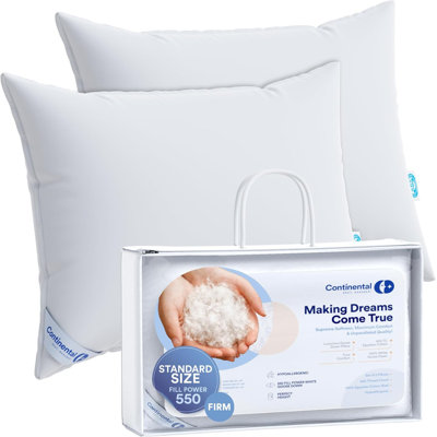 Ensemble de 2 oreillers en duvet ferme Continental Bedding, 550 pf, 75% duvet 25% plumes, housse en coton 400TC