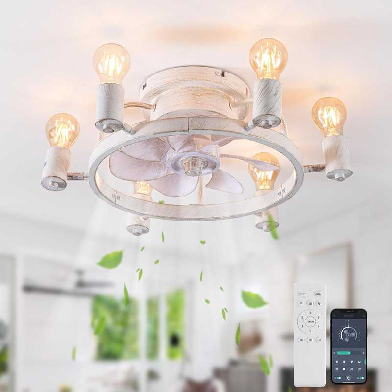 Ceiling Fans With Lights And Remote, 20 Inch Low Profile Flush Mount Ceiling Fan With Light, Farmhouse Rustic Industrial Fan Lights Ceiling Fixtures For Bedroom,Kitchen(6 Speed,Timing)