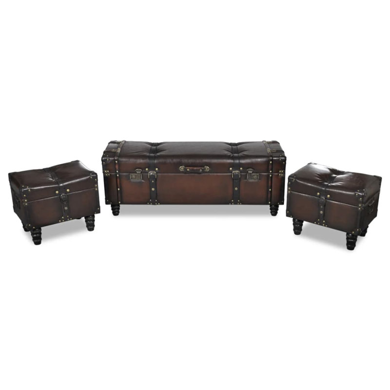 Storage Benches 3 pcs Dark Brown Solid Wood Pine & Faux Leather