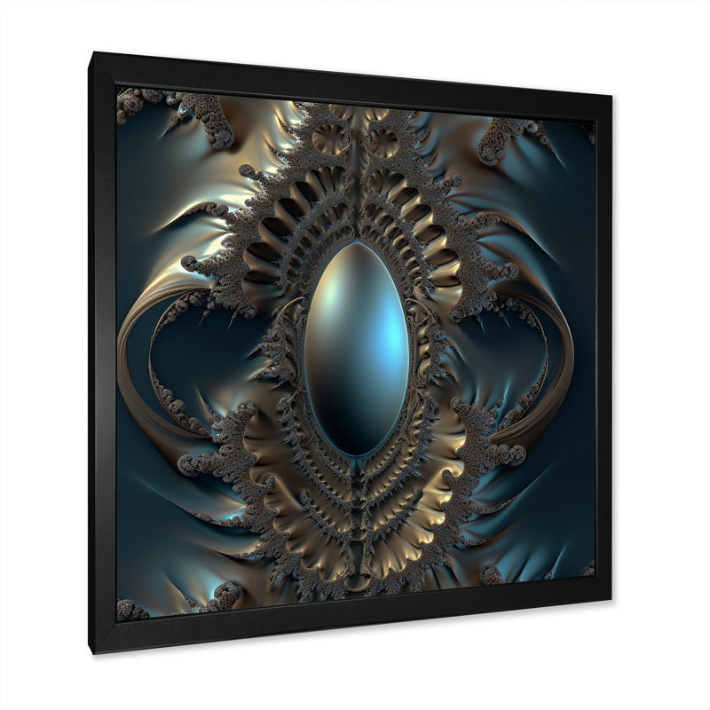 Turquoise fractale excellence II - reproduction sur toile, H 30 po x l 30 po x P 1 po, Impression noire sur toile encadrée