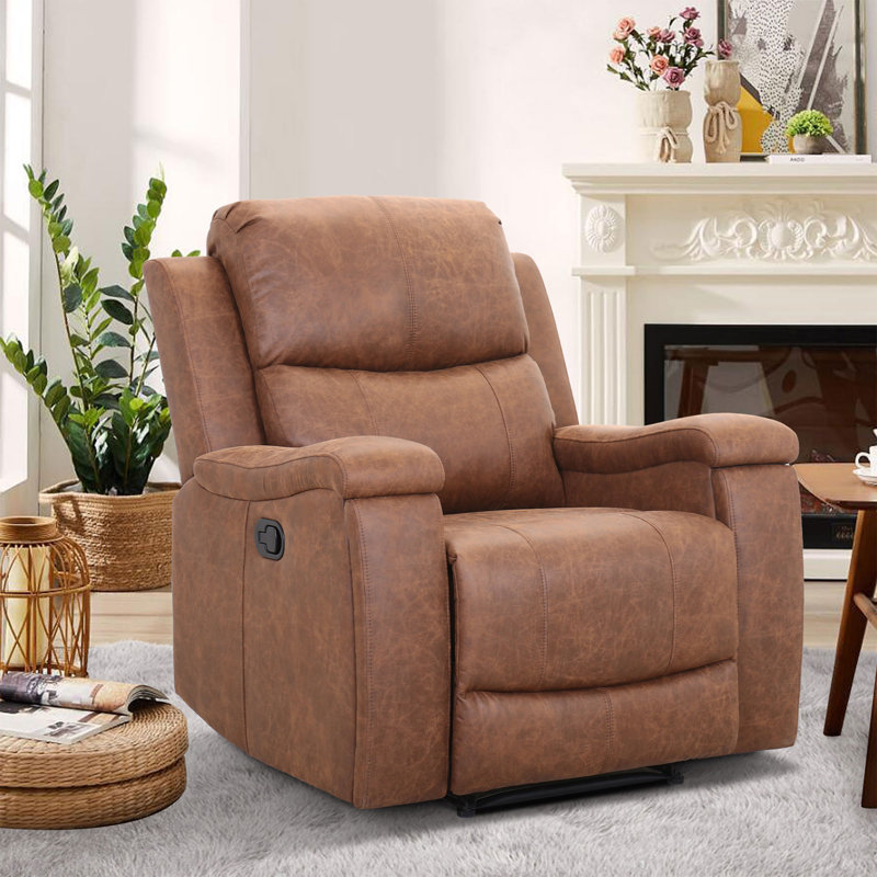 37" Wide Top Leather Cushion Back Manual Reclining Home Theatre Seat with Hidden Cup Holder