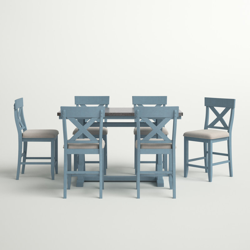 Daker 6 - Person Trestle Dining Set, Blue/Gray