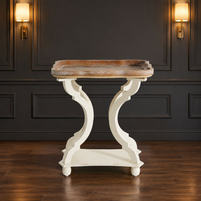 Elegant French Country Style Accent End Table with Hourglass Base and Lipped Rectangular Tabletop, Sturdy Firwood Construction, Functional Decorative Side Table