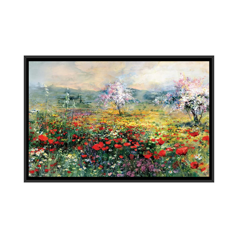 «Entre les coquelicots», reproduction sur toile, H 18 po x l 26 po x P 1,5 po, Toile encadrée noire, Pas de tapis