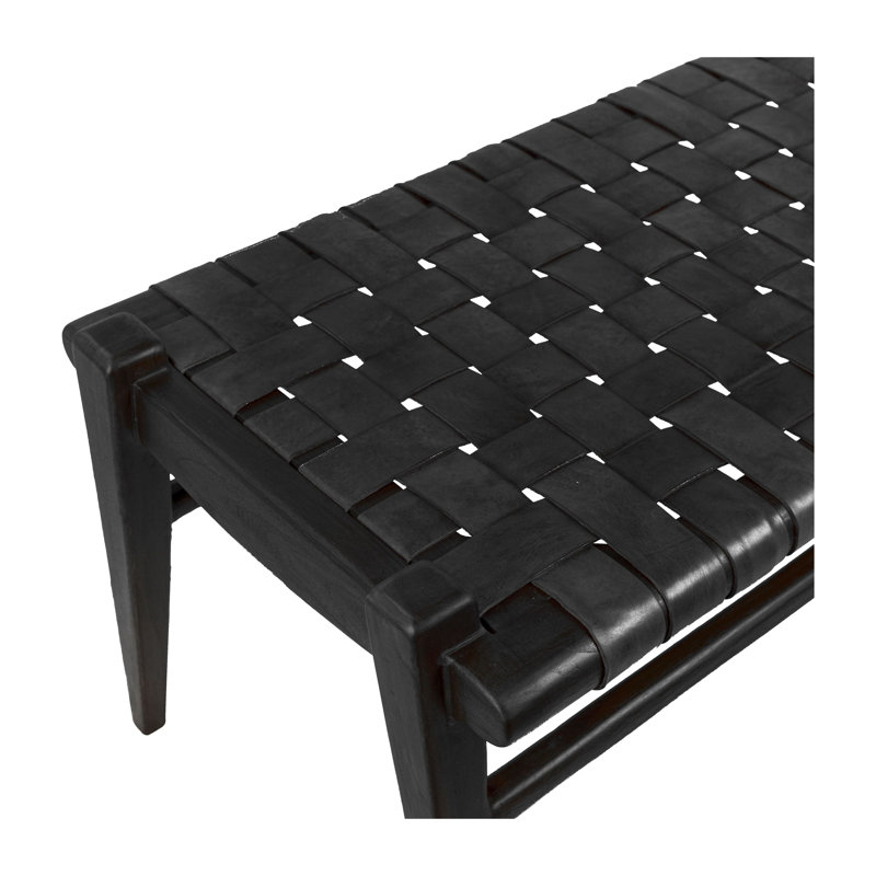 Salazar 45-Inch Teak and Woven Leather Bench, Black