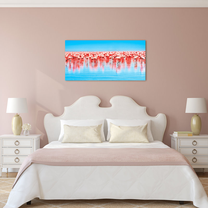 « flamant rose troupeau », impression sur verre