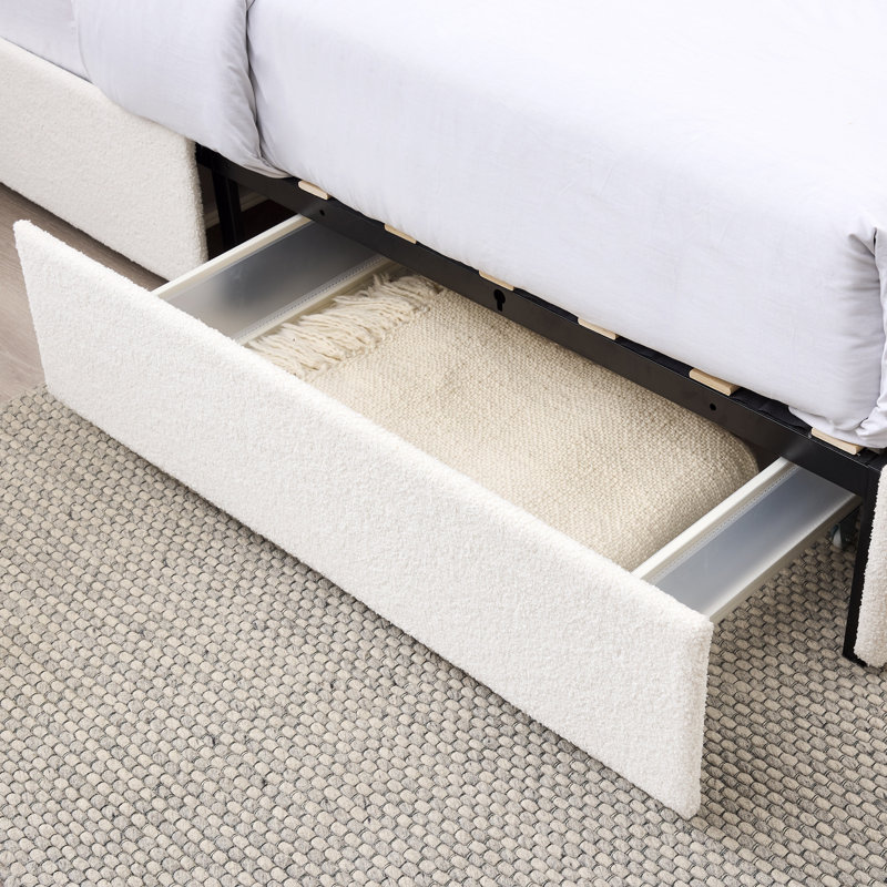 Lit plateforme tapissier Libby, Quatre tiroirs