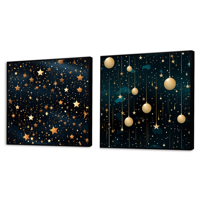 Christena - Ensemble de 2 collages carrés abstraits, Cadre flottant noir, H 16 po x l 33 po