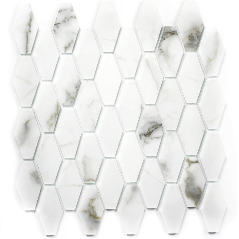 Carreau de mosaïque en verre Art Deco, Bianco Carrara mat