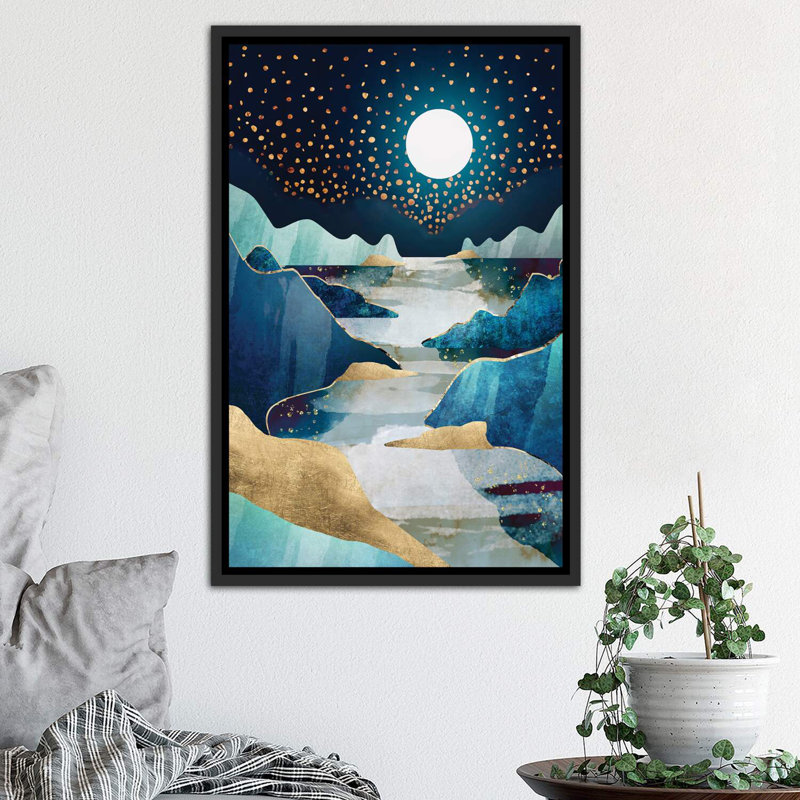 Lune de lune - imprimé, Cadre flottant noir patiné, H 26 po x l 18 po x 1,5 po