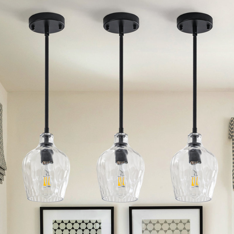 Luminaire suspendu 1 lumière en verre transparent à ondulation à intensité variable, Matte Black