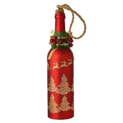 Regal Tidings Glass LED Bottle Santa Sleigh Red