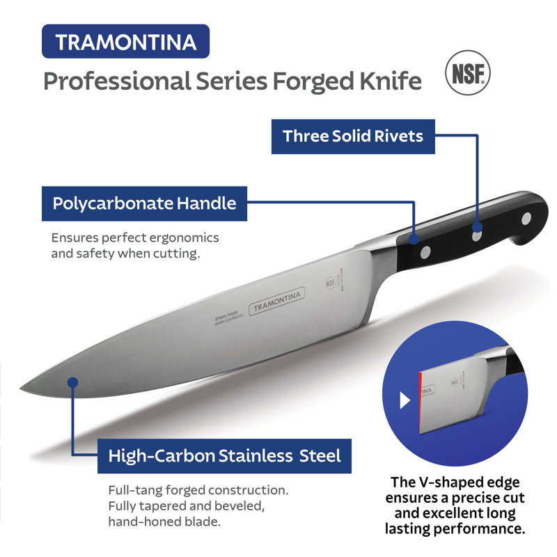 5 in. High Carbon Steel Full T Blade with Serrated Edge Steak Knife with Black Polycarbonate Handle (Set of 4)