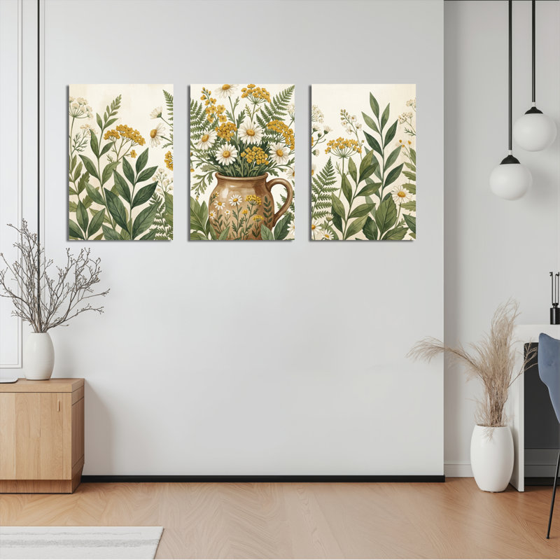 Ensemble de 3 tableaux muraux floraux et botaniques sur toile tendue, pour la décoration du salon, H 24 po x l 48 po