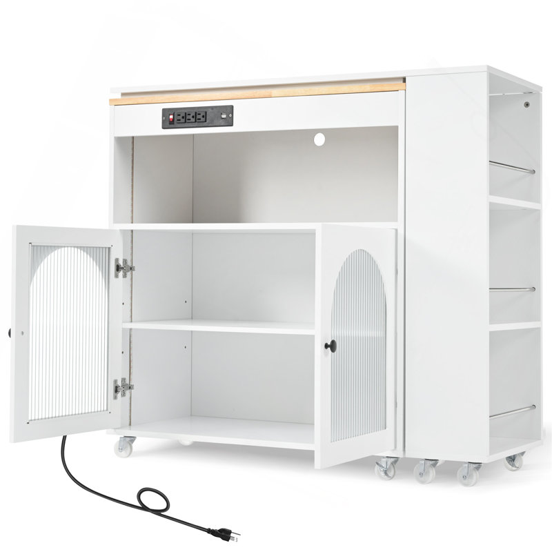 Versatile Rolling Kitchen Island With Extended Table And Advanced Features, White