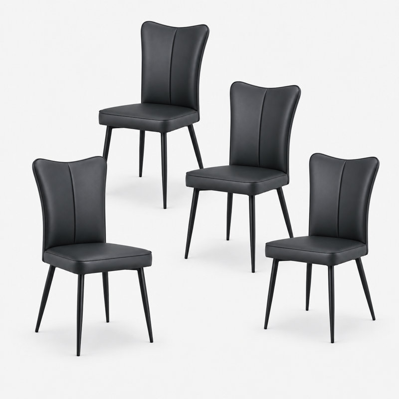 Faux Leather Upholstered Metal Dining Chair , Black, Black