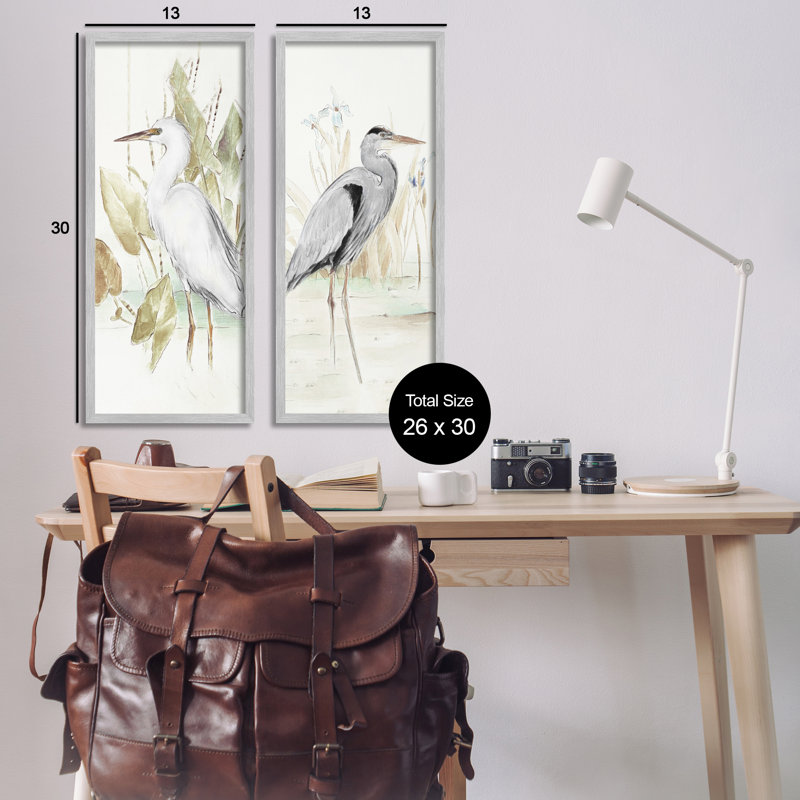 «Heron Egret Marsh Landscape», ensemble de 2 giclées encadrées par Lanie Loreth, Estampe numérique Farmhouse