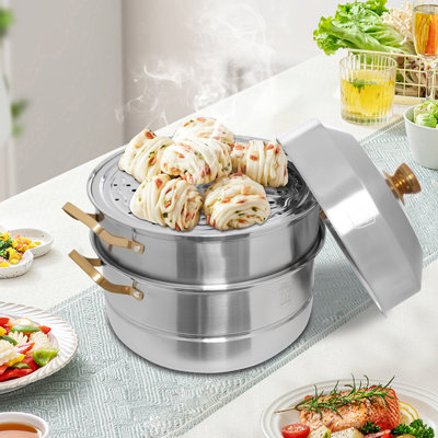 3 Tier Steamer Composite Steel Dumpling Steamer Multi Pot with Handles