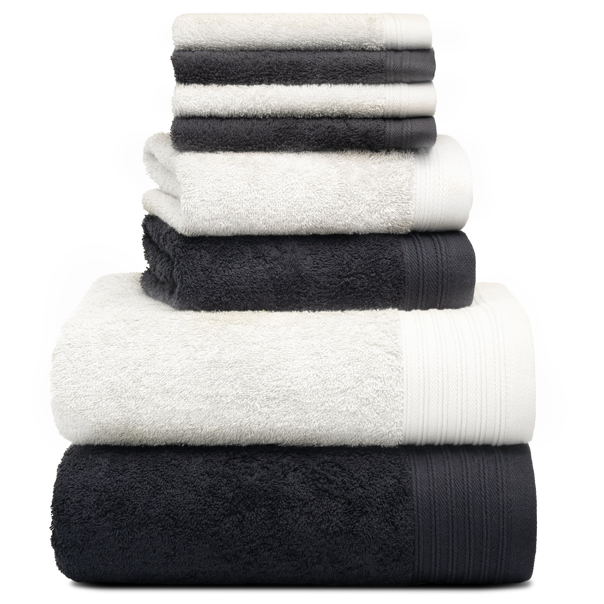 Doncia 8 Piece 100% Cotton Towel Set, Black/White