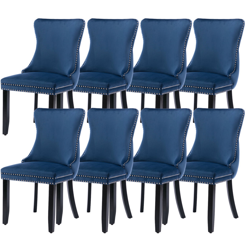 Velvet Upholstered Dining Chairs Kitchen Chairs Set of 8, Navy Blue, 8