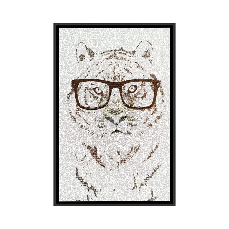«The Intellectual Tiger Hipster Version», impression sur toile, H 26 po x l 18 po x P 1,5 po, Toile avec cadre noir