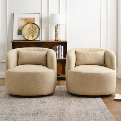 2 - Pieces Textured Linen Weave Upholstered Swivel Barrel Chair